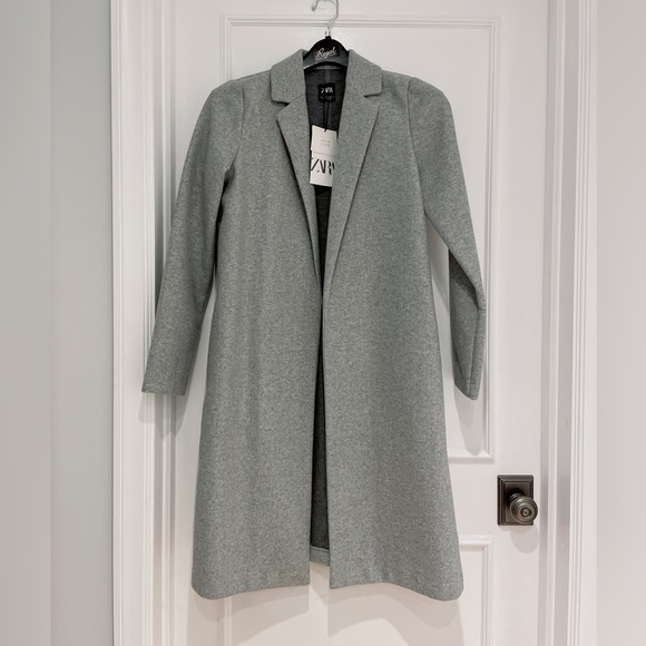 NWT ** Zara Long Coat, Open front, Side pockets - Picture 2 of 7